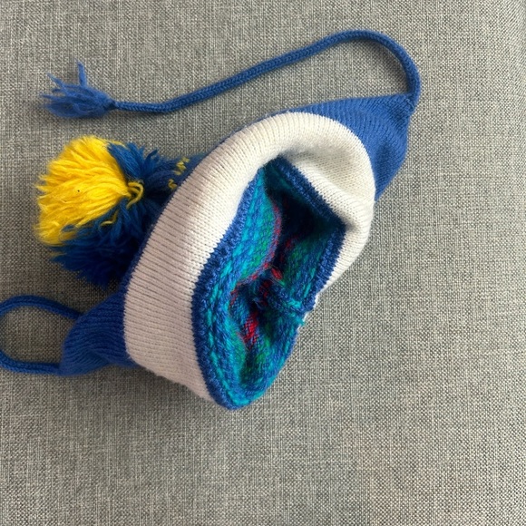 Vintage Marceau Sports 100% Wool Beanie Hat Pompom Blue - Picture 8 of 10